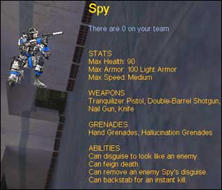 Most teams have a 'spy check' 

policy in place so it is easier to tell who is an enemy spy.  Common spy checks are shooting the celing, or spraying a 

logo.