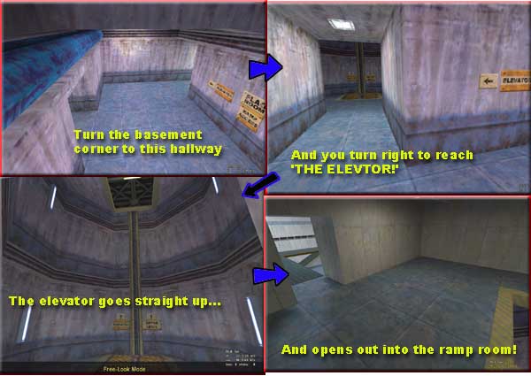 The actual elevator machine itself 

can only be used by 'friendly' players.  Enemy players must weapon jump out the shaft.