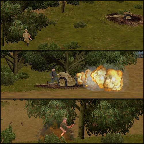 The British squad comes dangerously close to a gun. I have no choice but to fire at it with my anti-tank gun.